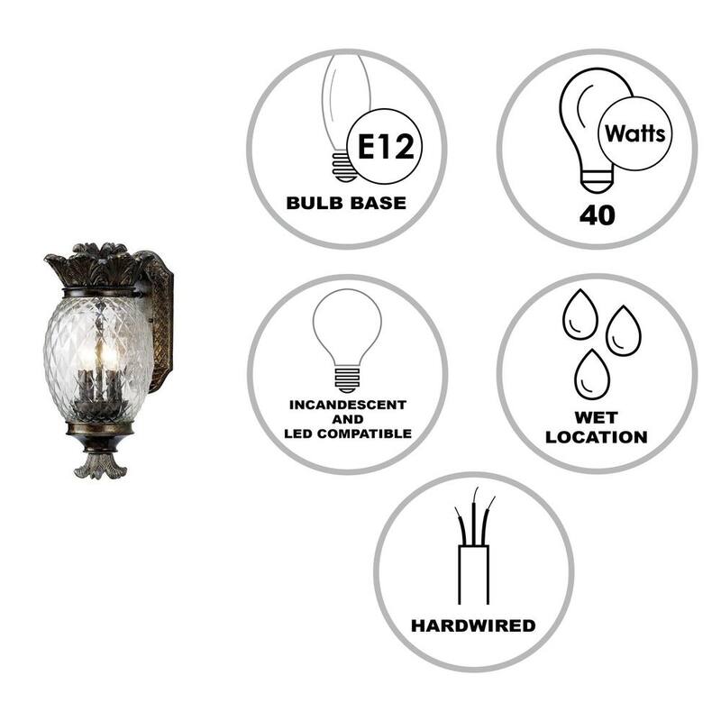 Lámpara de pared exterior Monteaux Lighting de 2 luces en bronce con diseño de piña y vidrio estampado - BL0121113-3-S