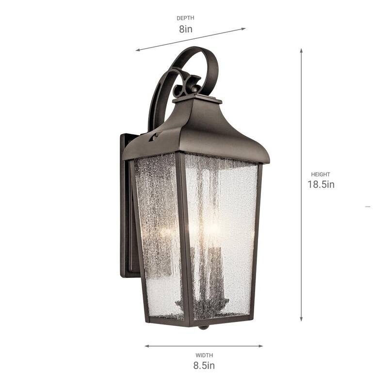 KICHLER Forestdale 18.5 pulgadas 2 Luces Linterna de Pared Exterior con Cableado Duro en Bronce Antiguo sin Bombillas Incluidas (1 Paquete) - 49736OZ
