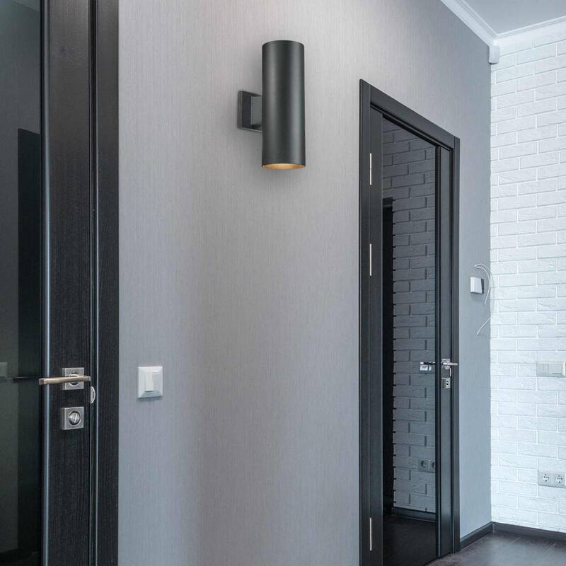 Lámpara de pared para exteriores tipo linterna con montaje en cilindro de aluminio negro de base mediana para iluminación de volumen - 9635-5
