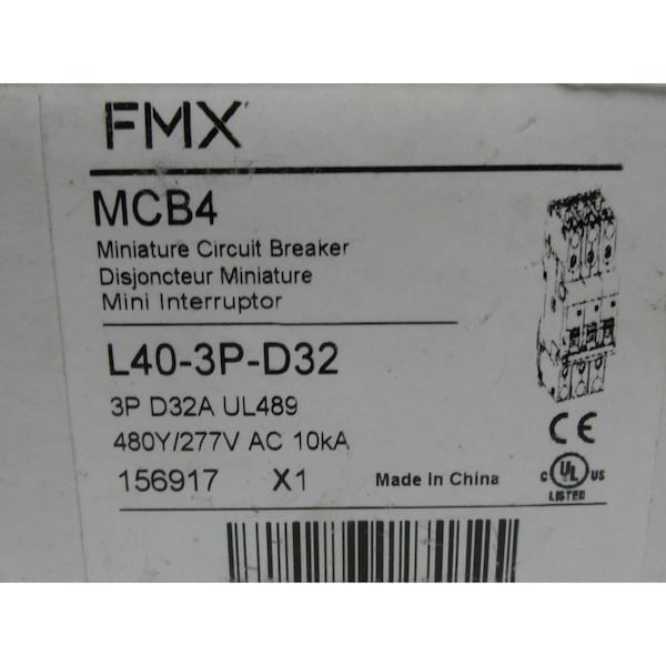 Fmx 3P 32A AMP 480V-AC MINIATURE CIRCUIT BREAKER - L40-3P-D32