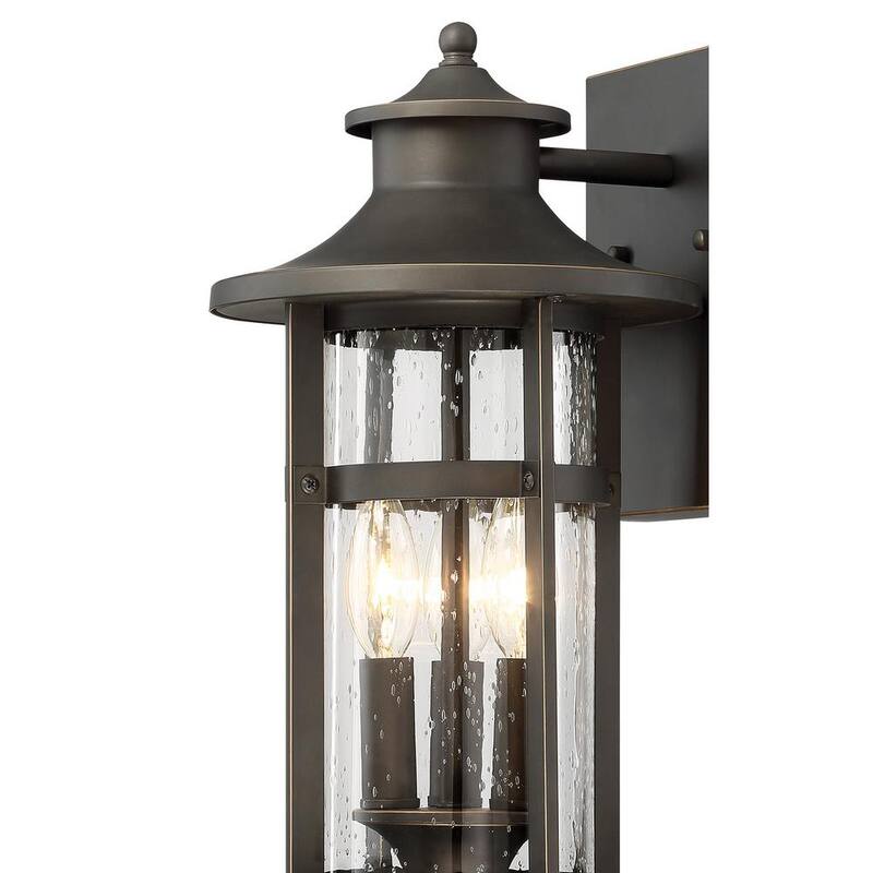 El gran exterior por Minka Lavery Highland Ridge Collection 3-Light Oil Rubbed Bronze con Gold Highlights Outdoor Wall Lantern Sconce - 72552-143C