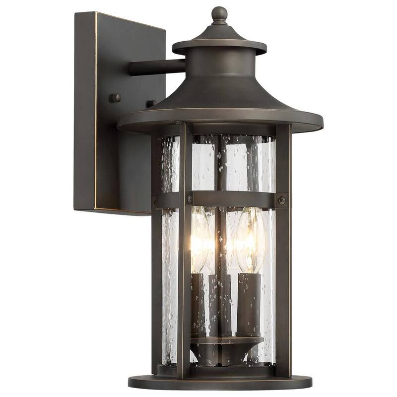 El gran exterior por Minka Lavery Highland Ridge Collection 3-Light Oil Rubbed Bronze con Gold Highlights Outdoor Wall Lantern Sconce - 72552-143C