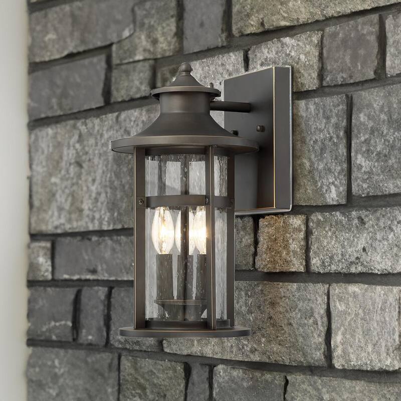 El gran exterior por Minka Lavery Highland Ridge Collection 3-Light Oil Rubbed Bronze con Gold Highlights Outdoor Wall Lantern Sconce - 72552-143C
