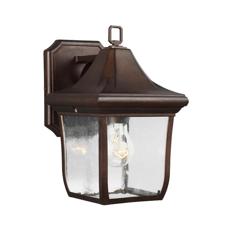 Lámpara de pared de linterna Oakmont de un solo foco en bronce patinado para exteriores de 10.75 pulgadas - OL13100PTBZ