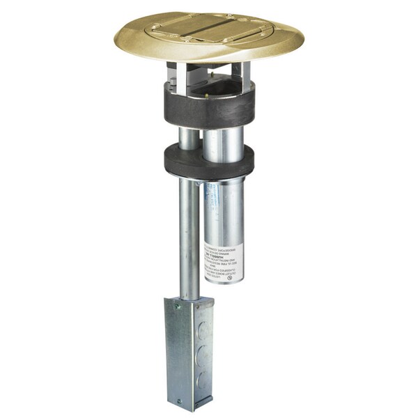 Hubbell Wiring Device-Kellems SystemOne, Fire Rated Poke-Through, 1 Piece Unit, 3-Unit Hubbell iSTATION Opening, Single 20A, 125V Receptacle, Junction Box, Cover with Brass Finish - S1PT3IMBRSJ