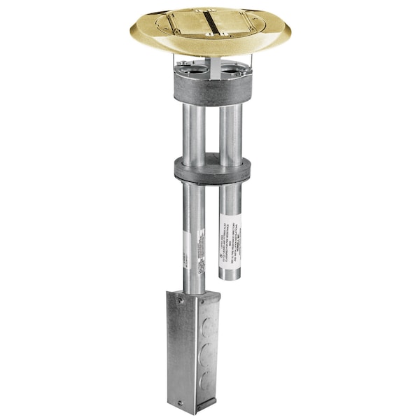 Hubbell Wiring Device-Kellems SystemOne, Fire-Rated Poke-Through, 1 Piece Unit, Dual StyleLine Decorator Openings, Junction Box, Cover with Brass Finish - S1PTBRSJ