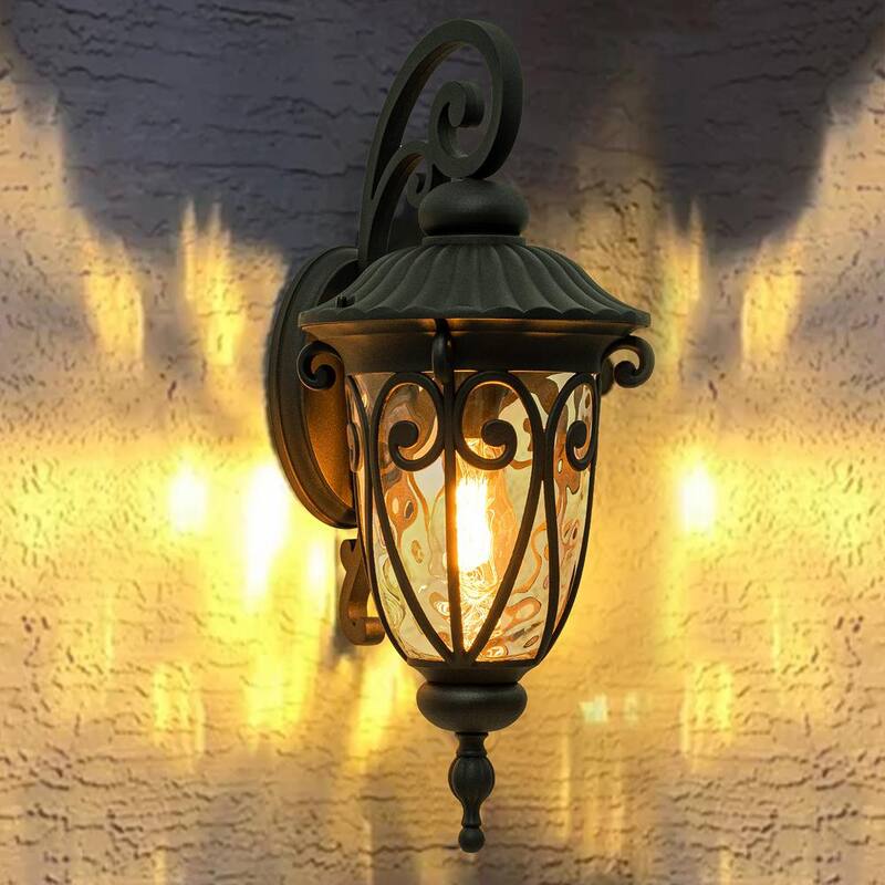 Lámpara de pared para exteriores Cattleya de aluminio negro mate con cristal de agua transparente y cableado duro de 1 luz - HCA2323-W