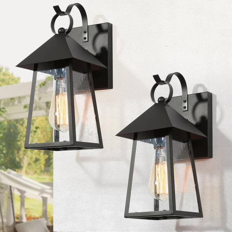 Luz de pared para exteriores de jaula negra Uolfin Farmhouse 1-Light Industrial Outdoor Wall Sconce Light con pantalla de vidrio transparente 2-Pack - 628Y7RJIBVA736D