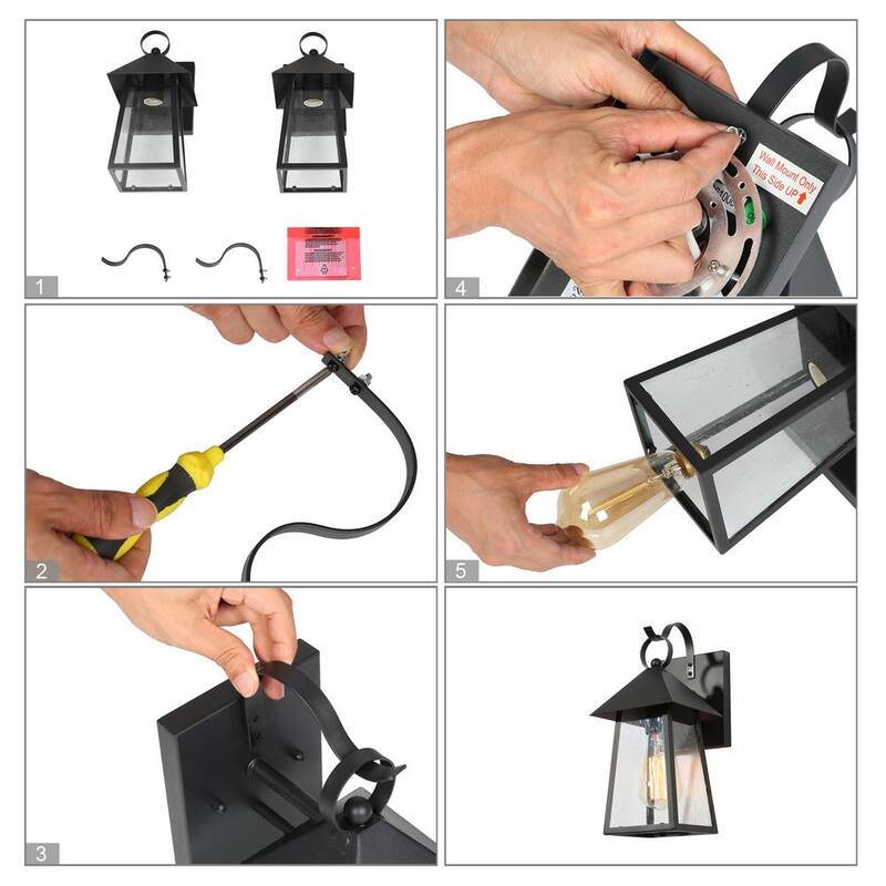 Luz de pared para exteriores de jaula negra Uolfin Farmhouse 1-Light Industrial Outdoor Wall Sconce Light con pantalla de vidrio transparente 2-Pack - 628Y7RJIBVA736D