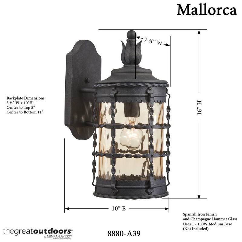El título en español sería: "La gran naturaleza por Minka Lavery Mallorca 1 Luz Linterna de Pared para Exteriores en Hierro Español - 8880-A39"