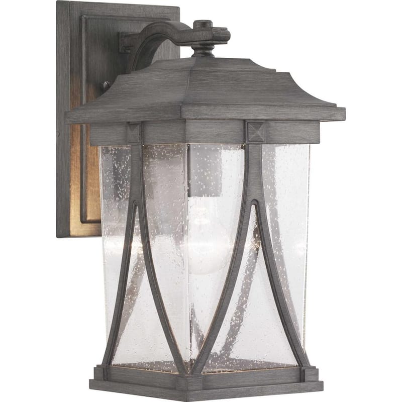 Iluminación de progreso, colección Abbott, 1 luz, antiguo peltre, vidrio sembrado claro, artesanal, lámpara de pared exterior de tamaño mediano - P560114-103