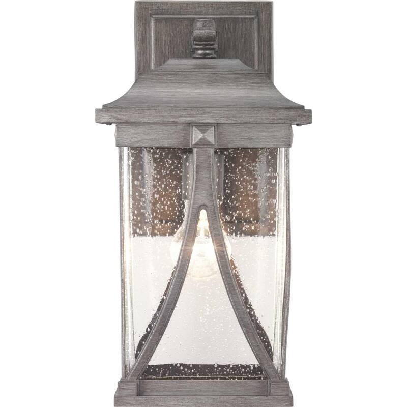 Iluminación de progreso, colección Abbott, 1 luz, antiguo peltre, vidrio sembrado claro, artesanal, lámpara de pared exterior de tamaño mediano - P560114-103