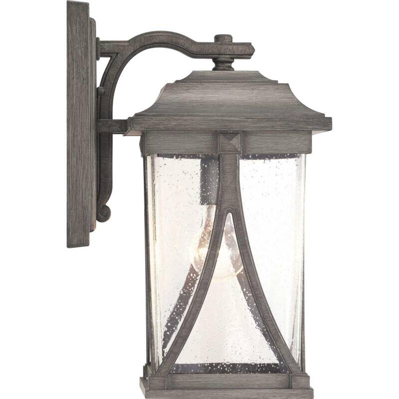Iluminación de progreso, colección Abbott, 1 luz, antiguo peltre, vidrio sembrado claro, artesanal, lámpara de pared exterior de tamaño mediano - P560114-103