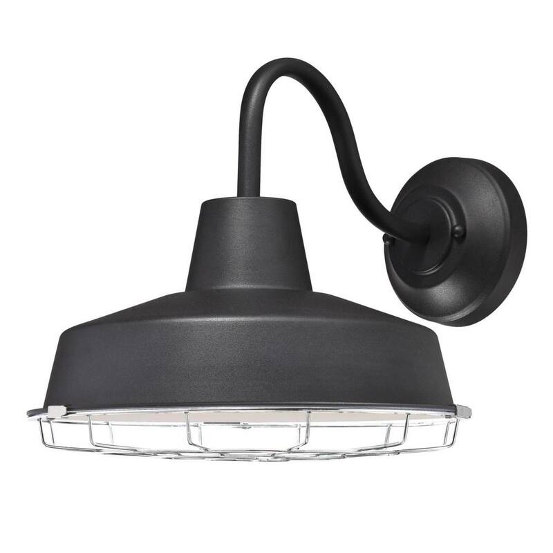 Luz de granero exterior Westinghouse Academy 1-Light Textured Black Dimmable LED Sconce con jaula removible de níquel brillante, amigable con el cielo oscuro - 6131300