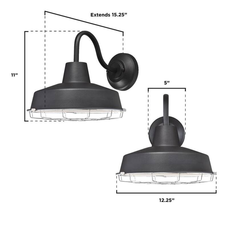 Luz de granero exterior Westinghouse Academy 1-Light Textured Black Dimmable LED Sconce con jaula removible de níquel brillante, amigable con el cielo oscuro - 6131300