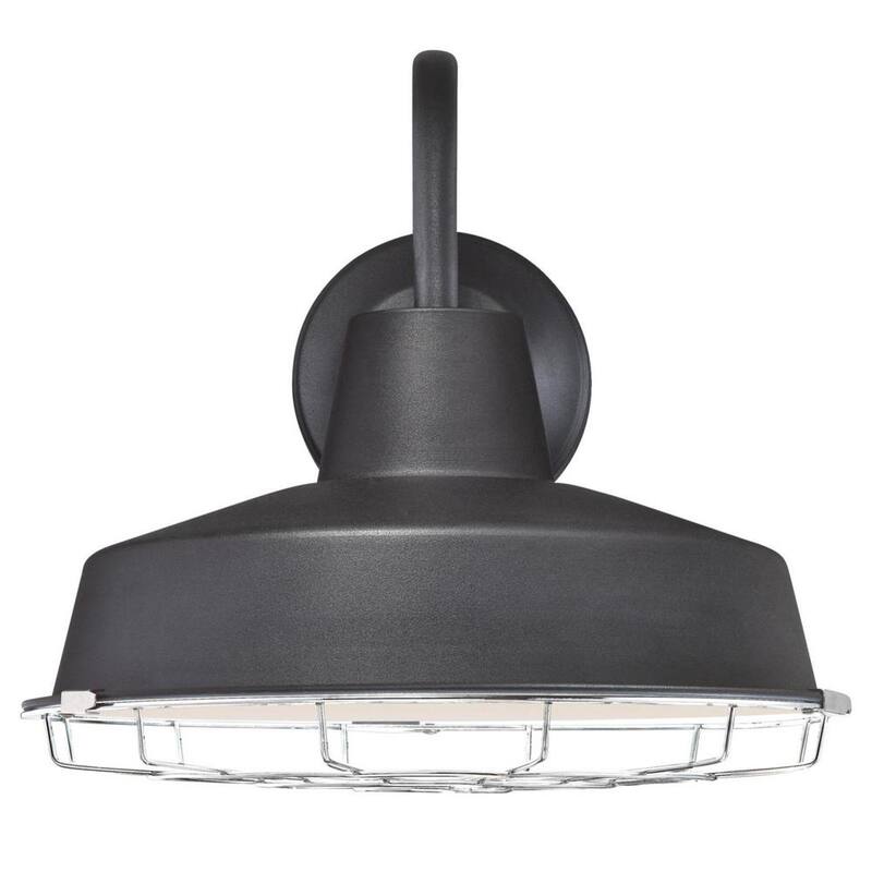 Luz de granero exterior Westinghouse Academy 1-Light Textured Black Dimmable LED Sconce con jaula removible de níquel brillante, amigable con el cielo oscuro - 6131300