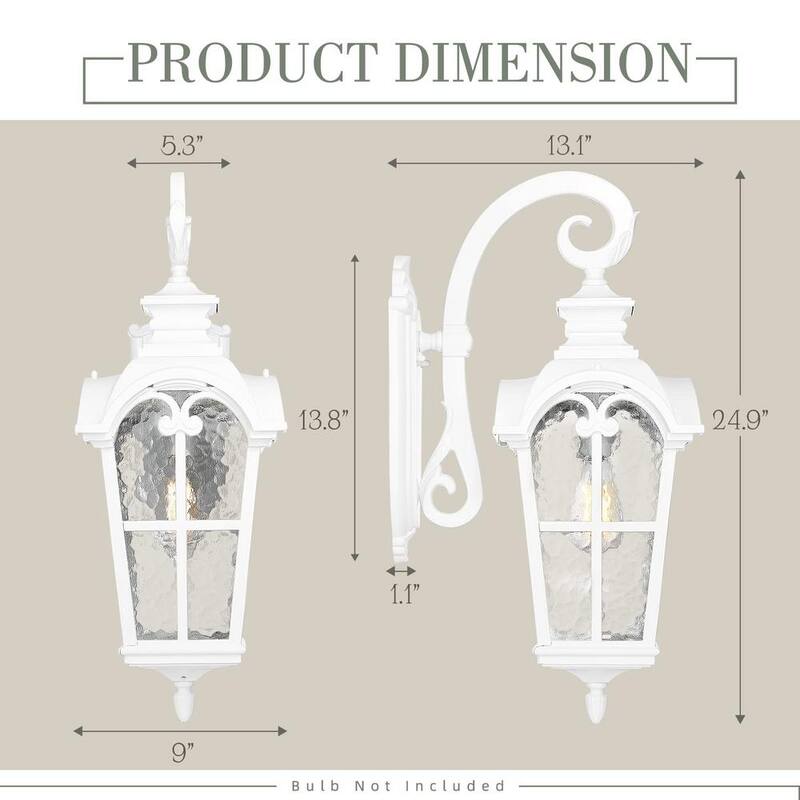 Luz de pared exterior grande de 25 pulgadas en color blanco resistente a la intemperie de JAZAVA con cableado duro y sin bombillas incluidas - HDWE215BM WHDM