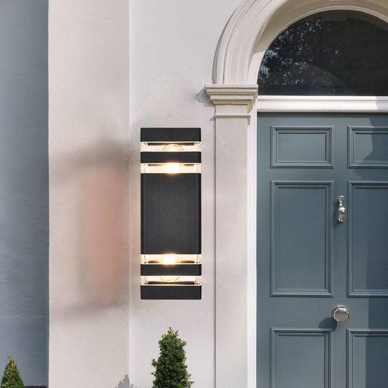 Lámpara de pared para exteriores RRTYO 2-Light negra rectangular, moderna y a prueba de agua - 81010000032838