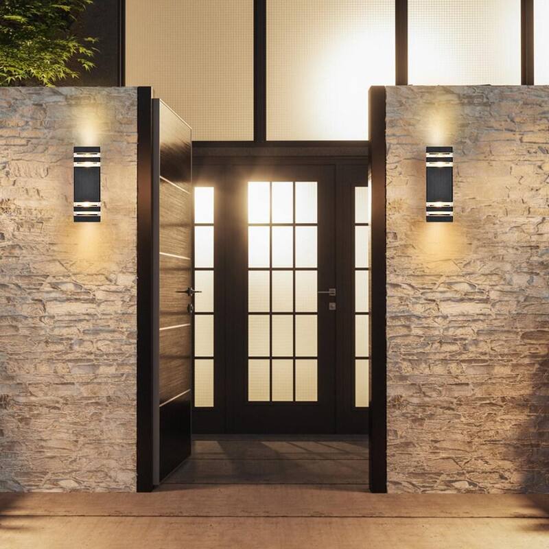 Lámpara de pared para exteriores RRTYO 2-Light negra rectangular, moderna y a prueba de agua - 81010000032838