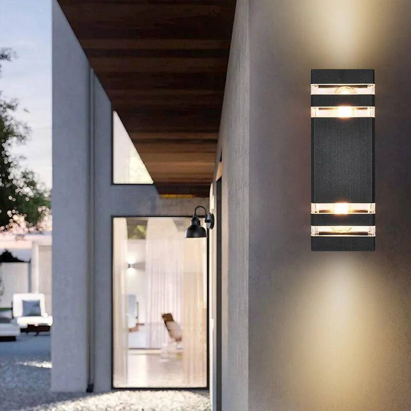 Lámpara de pared para exteriores RRTYO 2-Light negra rectangular, moderna y a prueba de agua - 81010000032838