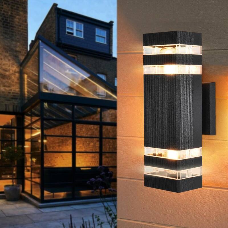 Lámpara de pared para exteriores RRTYO 2-Light negra rectangular, moderna y a prueba de agua - 81010000032838