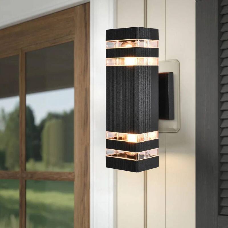 Lámpara de pared para exteriores RRTYO 2-Light negra rectangular, moderna y a prueba de agua - 81010000032838