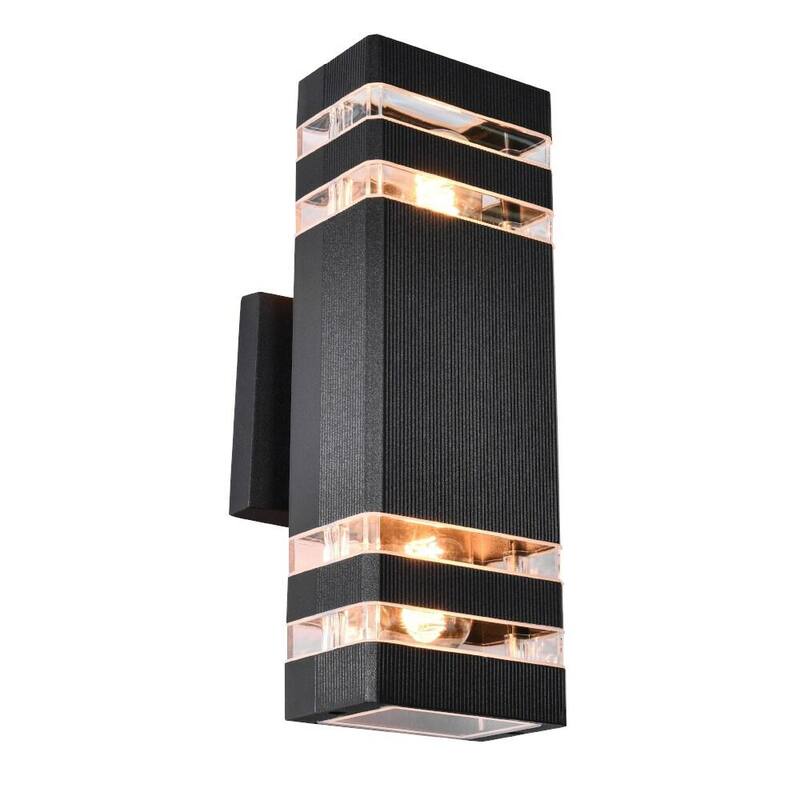 Lámpara de pared para exteriores RRTYO 2-Light negra rectangular, moderna y a prueba de agua - 81010000032838