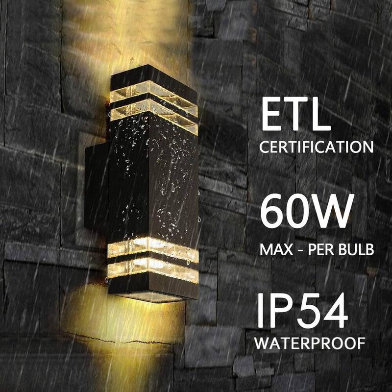 Lámpara de pared para exteriores RRTYO 2-Light negra rectangular, moderna y a prueba de agua - 81010000032838