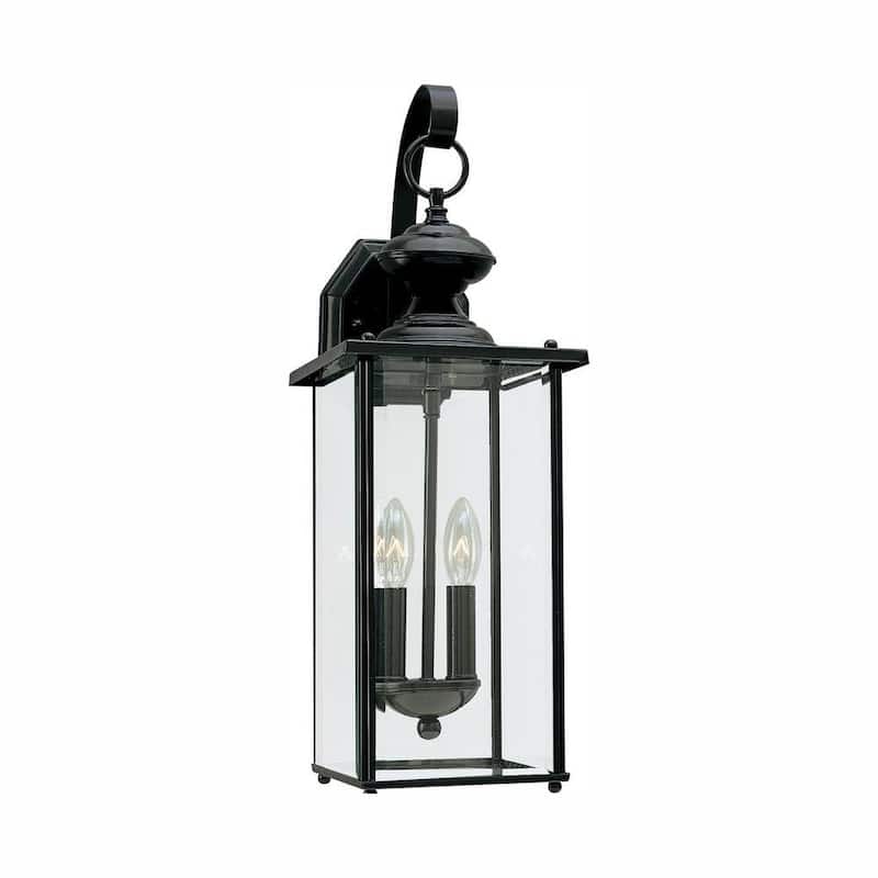 Lámpara de pared con 2 luces negras para exteriores Generation Lighting Jamestown de 20.25 pulgadas con bombilla LED candelabro regulable - 8468EN-12