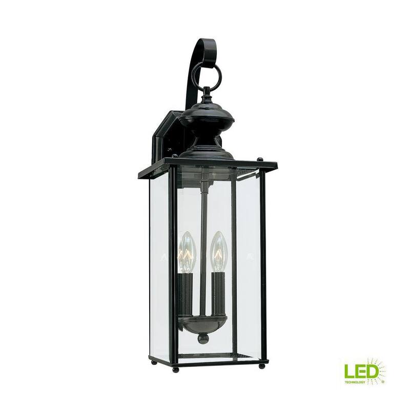 Lámpara de pared con 2 luces negras para exteriores Generation Lighting Jamestown de 20.25 pulgadas con bombilla LED candelabro regulable - 8468EN-12