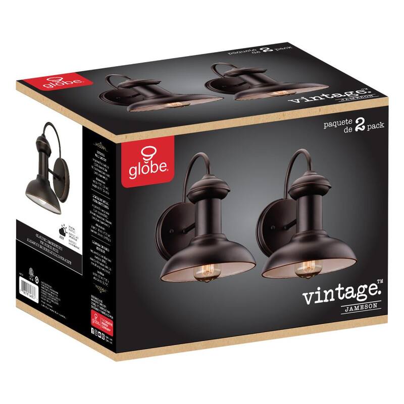 Globo Eléctrico Jamenson, Aplique de Pared Farmhouse de Interior/Exterior de Bronce Aceitado con 1 Luz (Paquete de 2) - 44305