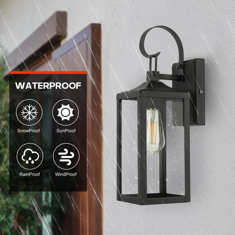 Luz de pared exterior Hukoro Castle de 1 luz de 16 pulgadas con acabado negro mate y pantalla de vidrio transparente (paquete de 2) - 2F13252-BK