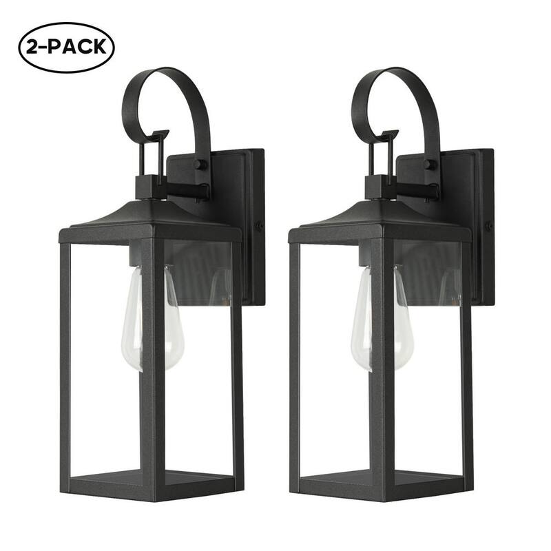 Luz de pared exterior Hukoro Castle de 1 luz de 16 pulgadas con acabado negro mate y pantalla de vidrio transparente (paquete de 2) - 2F13252-BK