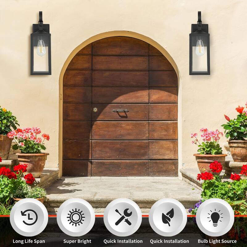 Luz de pared exterior Hukoro Castle de 1 luz de 16 pulgadas con acabado negro mate y pantalla de vidrio transparente (paquete de 2) - 2F13252-BK