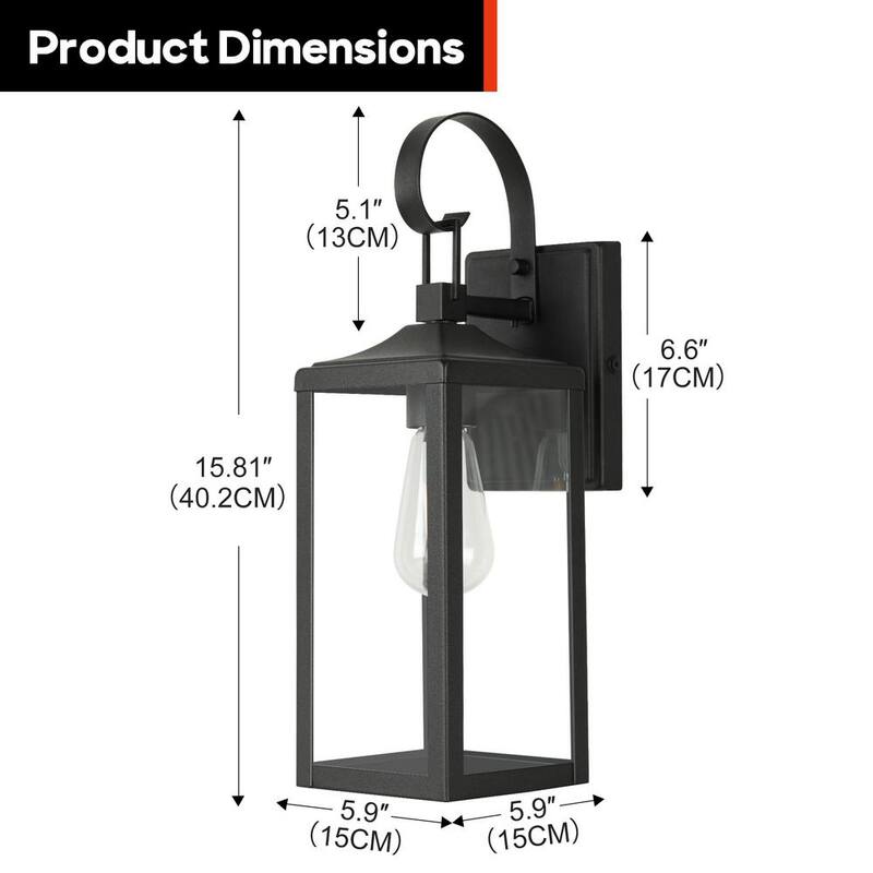 Luz de pared exterior Hukoro Castle de 1 luz de 16 pulgadas con acabado negro mate y pantalla de vidrio transparente (paquete de 2) - 2F13252-BK