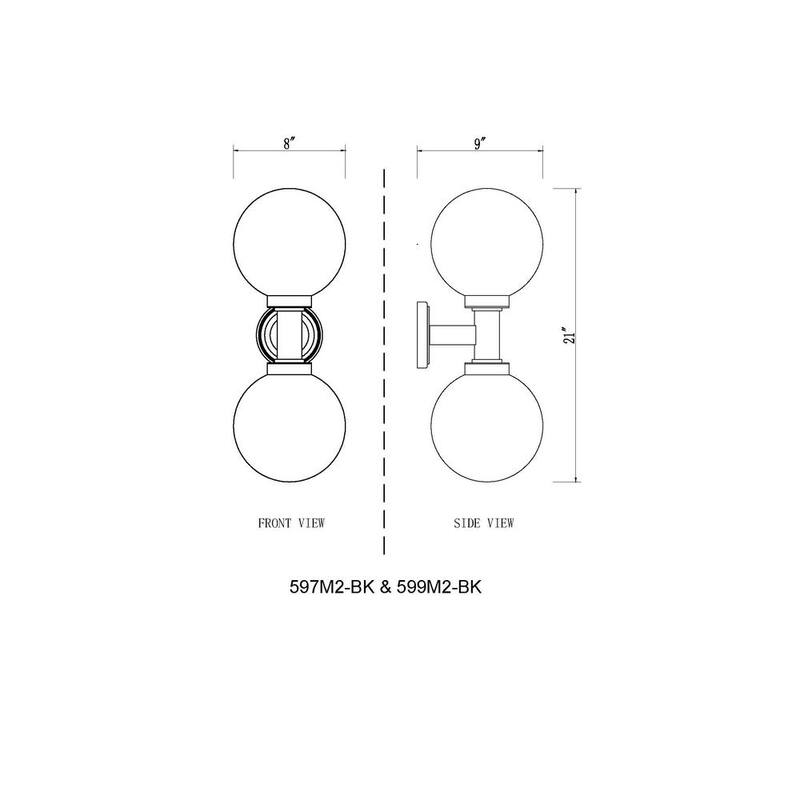 Aplique Laurent 2-Light Negro, Lámpara de Pared Exterior con Cableado Duro Sin Marca - 599M2-BK