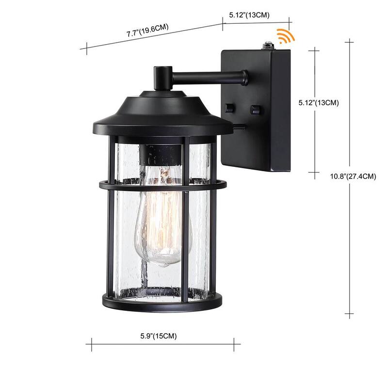 Luminaria de pared para exteriores Uixe 11 pulgadas, acabado negro mate, cableado rígido, con sensor de anochecer a amanecer y pantalla de vidrio con semillas - SSL-14631-S-PC