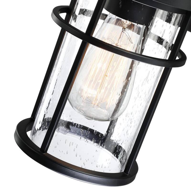 Luminaria de pared para exteriores Uixe 11 pulgadas, acabado negro mate, cableado rígido, con sensor de anochecer a amanecer y pantalla de vidrio con semillas - SSL-14631-S-PC