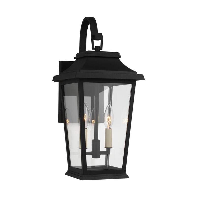 Iluminación de generación Warren Small 8.5 in. W 2-Light Textured Black Outdoor Wall Mount Lantern con paneles de vidrio transparente - OL15401TXB