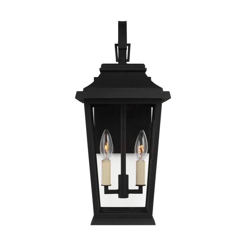 Iluminación de generación Warren Small 8.5 in. W 2-Light Textured Black Outdoor Wall Mount Lantern con paneles de vidrio transparente - OL15401TXB
