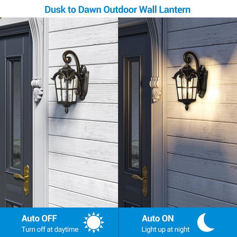 DEWENWILS Lámpara de Pared Exterior con Cableado Dusk to Dawn en Negro y Detalles Dorados sin Bombillas Incluidas - HOWL06J