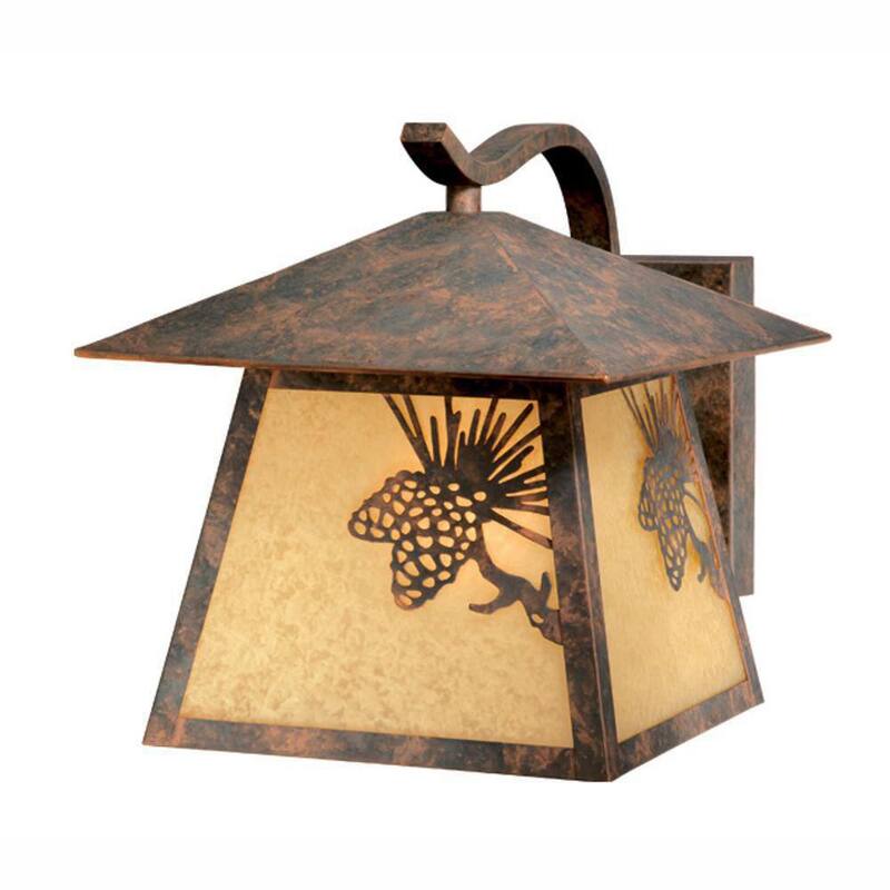 Linterna de pared exterior VAXCEL Whitebark de 1 luz en bronce rústico con cristal ámbar en forma de piña - OW50593OA