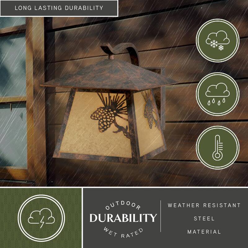 Linterna de pared exterior VAXCEL Whitebark de 1 luz en bronce rústico con cristal ámbar en forma de piña - OW50593OA