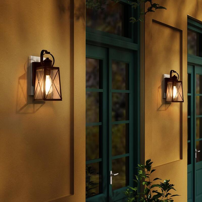Artesano de LNC: Aplique de pared exterior de un foco en bronce rústico moderno con pantalla de vidrio sembrado claro, linterna de pared exterior (paquete de 2) - ZQF6BAHD151RDY7