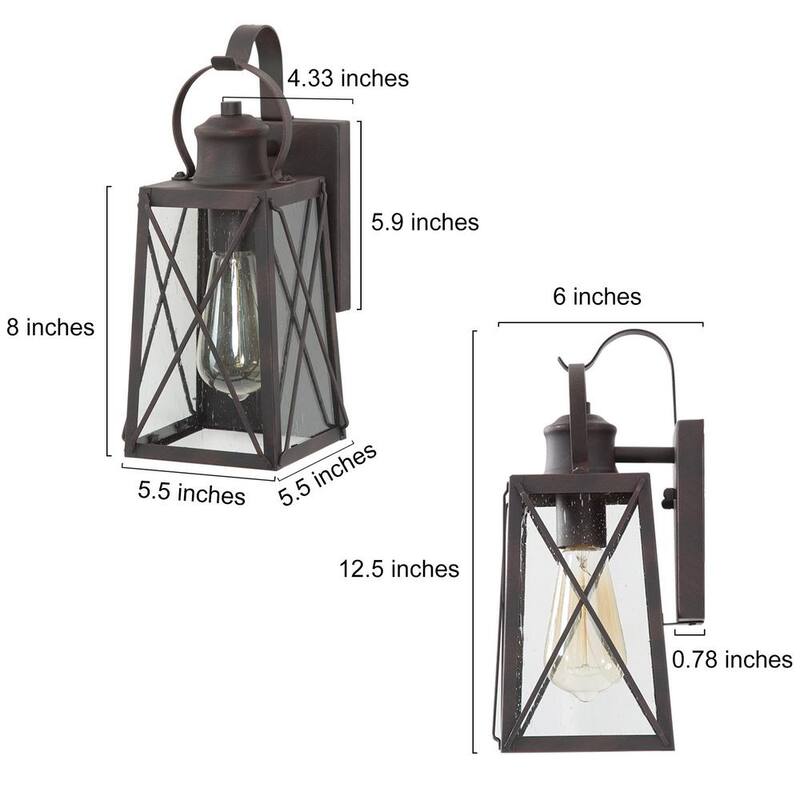Artesano de LNC: Aplique de pared exterior de un foco en bronce rústico moderno con pantalla de vidrio sembrado claro, linterna de pared exterior (paquete de 2) - ZQF6BAHD151RDY7