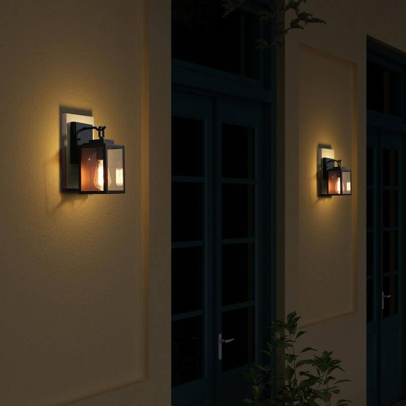 Aplique de pared exterior negro LNC, iluminación exterior cuadrada resistente al agua y al óxido para garaje o entrada con pantalla de vidrio sembrado - MAVENZHD14249V7