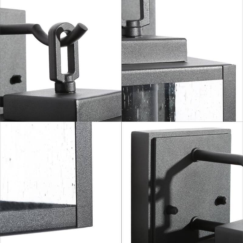 Aplique de pared exterior negro LNC, iluminación exterior cuadrada resistente al agua y al óxido para garaje o entrada con pantalla de vidrio sembrado - MAVENZHD14249V7