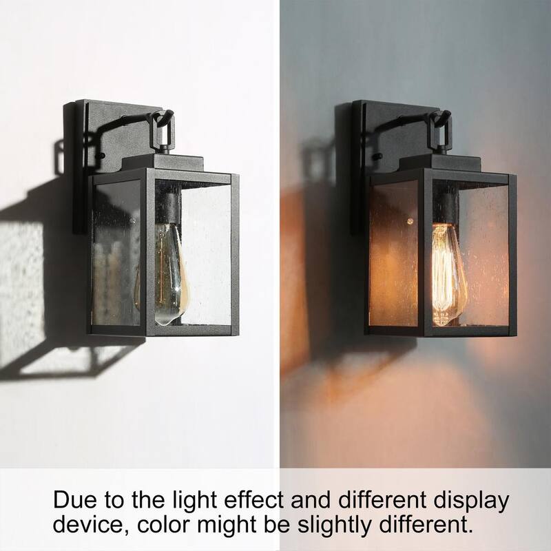 Aplique de pared exterior negro LNC, iluminación exterior cuadrada resistente al agua y al óxido para garaje o entrada con pantalla de vidrio sembrado - MAVENZHD14249V7