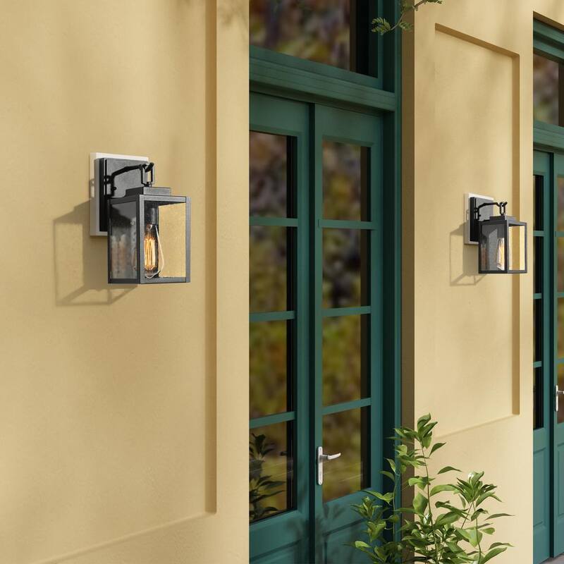 Aplique de pared exterior negro LNC, iluminación exterior cuadrada resistente al agua y al óxido para garaje o entrada con pantalla de vidrio sembrado - MAVENZHD14249V7
