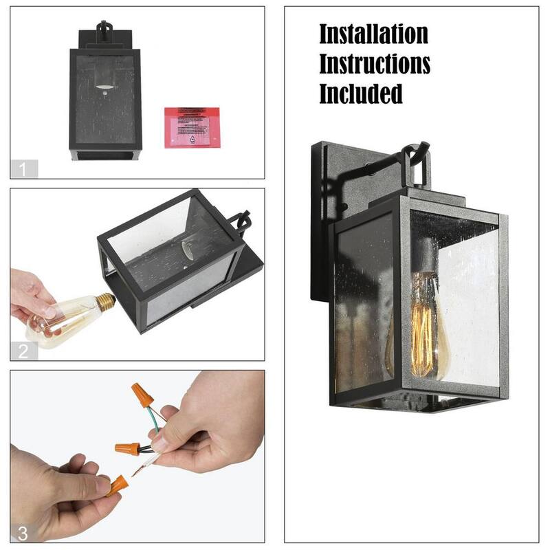 Aplique de pared exterior negro LNC, iluminación exterior cuadrada resistente al agua y al óxido para garaje o entrada con pantalla de vidrio sembrado - MAVENZHD14249V7